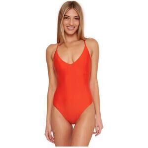 Trina Turk Monaco Twist-Back V-Neck Solid Red One Piece Swimsuit Size 6